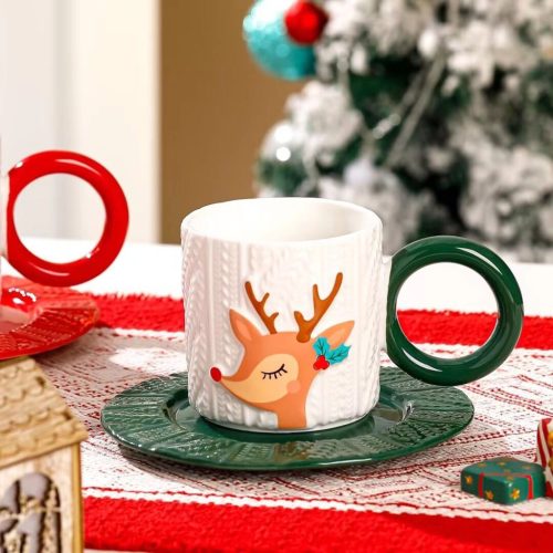 Jolly szarvasos karácsonyi bögre csészealjjal